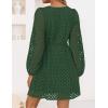 imageZESICA Womens Long Sleeve Mini Dress 2025 Fall Crewneck Tie Front Hollow Out Eyelet Babydoll A Line Short DressesOlive