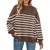 imageZESICA Womens Fall 2025 Oversized Sweaters Long Sleeve Color Block Mock Neck Side Slit Comfy Loose Knitted Pullover TopsCoffee