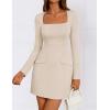 imageZESICA Womens 2025 Fall Long Sleeve Bodycon Mini Dress Casual Square Neck Slim Fit Cocktail Party Short DressesApricot