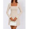 imageZESICA Womens 2025 Fall Long Sleeve Bodycon Mini Dress Casual Square Neck Slim Fit Cocktail Party Short DressesApricot