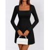 imageZESICA Womens 2025 Fall Long Sleeve Bodycon Mini Dress Casual Square Neck Slim Fit Cocktail Party Short DressesBlack