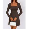 imageZESICA Womens 2025 Fall Long Sleeve Bodycon Mini Dress Casual Square Neck Slim Fit Cocktail Party Short DressesBrown