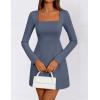 imageZESICA Womens 2025 Fall Long Sleeve Bodycon Mini Dress Casual Square Neck Slim Fit Cocktail Party Short DressesDusty Blue