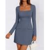imageZESICA Womens 2025 Fall Long Sleeve Bodycon Mini Dress Casual Square Neck Slim Fit Cocktail Party Short DressesDusty Blue
