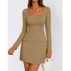 imageZESICA Womens 2025 Fall Long Sleeve Bodycon Mini Dress Casual Square Neck Slim Fit Cocktail Party Short DressesKhaki