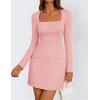 imageZESICA Womens 2025 Fall Long Sleeve Bodycon Mini Dress Casual Square Neck Slim Fit Cocktail Party Short DressesPink