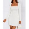 imageZESICA Womens 2025 Fall Long Sleeve Bodycon Mini Dress Casual Square Neck Slim Fit Cocktail Party Short DressesWhite