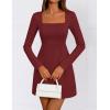 imageZESICA Womens 2025 Fall Long Sleeve Bodycon Mini Dress Casual Square Neck Slim Fit Cocktail Party Short DressesWine