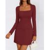 imageZESICA Womens 2025 Fall Long Sleeve Bodycon Mini Dress Casual Square Neck Slim Fit Cocktail Party Short DressesWine
