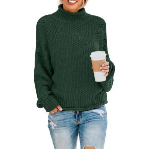 imageZESICA Womens Turtleneck Batwing Sleeve Loose Oversized Chunky Knitted Pullover Sweater Jumper TopsArmygreen