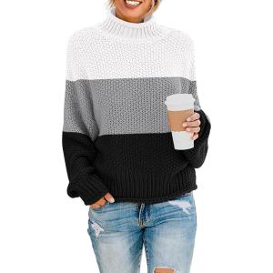 imageZESICA Womens Turtleneck Batwing Sleeve Loose Oversized Chunky Knitted Pullover Sweater Jumper TopsB Black