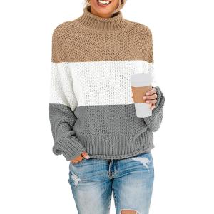 imageZESICA Womens Turtleneck Batwing Sleeve Loose Oversized Chunky Knitted Pullover Sweater Jumper TopsB Grey