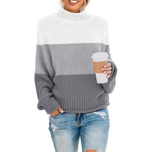 imageZESICA Womens Turtleneck Batwing Sleeve Loose Oversized Chunky Knitted Pullover Sweater Jumper TopsBcharcoal