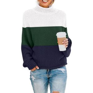 imageZESICA Womens Turtleneck Batwing Sleeve Loose Oversized Chunky Knitted Pullover Sweater Jumper TopsBgreen