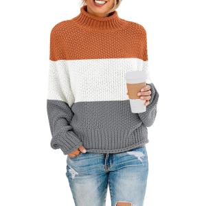 imageZESICA Womens Turtleneck Batwing Sleeve Loose Oversized Chunky Knitted Pullover Sweater Jumper TopsBorange