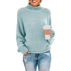 imageZESICA Womens Turtleneck Batwing Sleeve Loose Oversized Chunky Knitted Pullover Sweater Jumper TopsMint