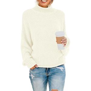 imageZESICA Womens Turtleneck Batwing Sleeve Loose Oversized Chunky Knitted Pullover Sweater Jumper TopsOffwhite