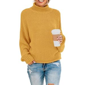 imageZESICA Womens Turtleneck Batwing Sleeve Loose Oversized Chunky Knitted Pullover Sweater Jumper TopsYellow