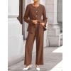 imageZESICA Womens 2025 Fall Two Piece Suits Set Casual Business Long Sleeve Blazer Jacket Wide Leg Pants Work Outfits SetsBrown