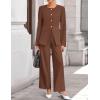 imageZESICA Womens 2025 Fall Two Piece Suits Set Casual Business Long Sleeve Blazer Jacket Wide Leg Pants Work Outfits SetsBrown