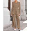 imageZESICA Womens 2025 Fall Two Piece Suits Set Casual Business Long Sleeve Blazer Jacket Wide Leg Pants Work Outfits SetsKhaki