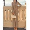 imageZESICA Womens 2025 Fall Two Piece Suits Set Casual Business Long Sleeve Blazer Jacket Wide Leg Pants Work Outfits SetsKhaki