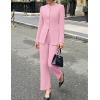 imageZESICA Womens 2025 Fall Two Piece Suits Set Casual Business Long Sleeve Blazer Jacket Wide Leg Pants Work Outfits SetsPink