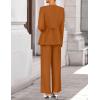 imageZESICA Womens 2025 Fall Two Piece Suits Set Casual Business Long Sleeve Blazer Jacket Wide Leg Pants Work Outfits SetsRust