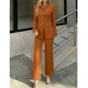 imageZESICA Womens 2025 Fall Two Piece Suits Set Casual Business Long Sleeve Blazer Jacket Wide Leg Pants Work Outfits SetsRust
