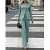 imageZESICA Womens 2025 Fall Two Piece Suits Set Casual Business Long Sleeve Blazer Jacket Wide Leg Pants Work Outfits SetsSage