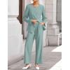 imageZESICA Womens 2025 Fall Two Piece Suits Set Casual Business Long Sleeve Blazer Jacket Wide Leg Pants Work Outfits SetsSage