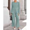 imageZESICA Womens 2025 Fall Two Piece Suits Set Casual Business Long Sleeve Blazer Jacket Wide Leg Pants Work Outfits SetsSage