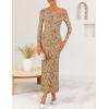 imageZESICA Womens Fall Floral Off Shoulder Bodycon Maxi Dresses 2025 Long Sleeve Ruched Elegant Cocktail Party DressKhaki