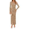 imageZESICA Womens Fall Floral Off Shoulder Bodycon Maxi Dresses 2025 Long Sleeve Ruched Elegant Cocktail Party DressKhaki