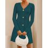 imageZESICA Womens Fall Long Sleeve Sweater Dress 2025 Casual V Neck Button Ribbed Knit A Line Swing Mini DressesTeal