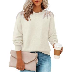 imageZESICA Womens Fall Long Sleeve Sweaters 2025 Crew Neck Knit Loose Dressy Pullover Tops Winter Trendy OutfitsApricot