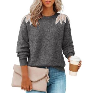 imageZESICA Womens Fall Long Sleeve Sweaters 2025 Crew Neck Knit Loose Dressy Pullover Tops Winter Trendy OutfitsGrey