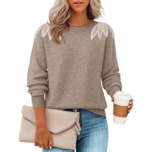 imageZESICA Womens Fall Long Sleeve Sweaters 2025 Crew Neck Knit Loose Dressy Pullover Tops Winter Trendy OutfitsKhaki