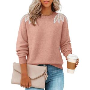 imageZESICA Womens Fall Long Sleeve Sweaters 2025 Crew Neck Knit Loose Dressy Pullover Tops Winter Trendy OutfitsPink