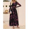 imageZESICA Womens Maxi Dress 2025 Fall Long Sleeve Crewneck Floral Print Mesh Ruched Party Wedding Guest DressesBlackrose