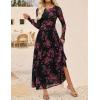 imageZESICA Womens Maxi Dress 2025 Fall Long Sleeve Crewneck Floral Print Mesh Ruched Party Wedding Guest DressesBlackrose