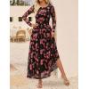 imageZESICA Womens Maxi Dress 2025 Fall Long Sleeve Crewneck Floral Print Mesh Ruched Party Wedding Guest DressesPinkblack