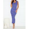 imageZESICA Womens Summer Square Neck Bodycon Midi Dresses 2025 Casual Sleeveless Ribbed Knit Striped Beach Vacation Long DressBlue