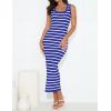 imageZESICA Womens Summer Square Neck Bodycon Midi Dresses 2025 Casual Sleeveless Ribbed Knit Striped Beach Vacation Long DressBlue