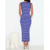 imageZESICA Womens Summer Square Neck Bodycon Midi Dresses 2025 Casual Sleeveless Ribbed Knit Striped Beach Vacation Long DressBlue