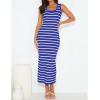 imageZESICA Womens Summer Square Neck Bodycon Midi Dresses 2025 Casual Sleeveless Ribbed Knit Striped Beach Vacation Long DressBlue