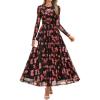 imageZESICA Womens Maxi Dress 2025 Fall Long Sleeve Crewneck Floral Print Mesh Ruched Party Wedding Guest DressesPinkblack