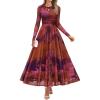 imageZESICA Womens Maxi Dress 2025 Fall Long Sleeve Crewneck Floral Print Mesh Ruched Party Wedding Guest DressesPinkpurple