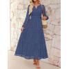 imageZESICA Womens 2025 Fall Long Sleeve Maxi Dress V Neck Hollow Out Eyelet A Line Long Flowy Casual Party DressesDustyblue