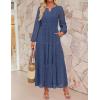 imageZESICA Womens 2025 Fall Long Sleeve Maxi Dress V Neck Hollow Out Eyelet A Line Long Flowy Casual Party DressesDustyblue